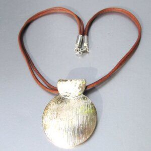 Retired SILPADA 2 Strand Brown Leather Cord Necklace, Sterling Round Pendant